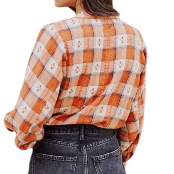 Garance Paris Flannel Shirt Button Up Orange Print Checkered Farmcore‎ Medium - Picture 5 of 14
